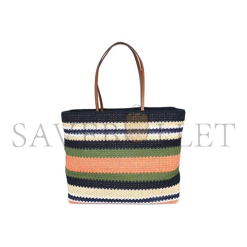 MIU MIU TESSUTO STRIPED WOVEN FABRIC TOTE BAG BLUE AND IVY 5BG228 (40*34*16cm)